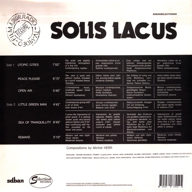 Solis Lacus (A Special Radio - TV Record No.15) LP - Solis Solis Lacus (A Special Radio - TV Record No.15) LP - Solis
